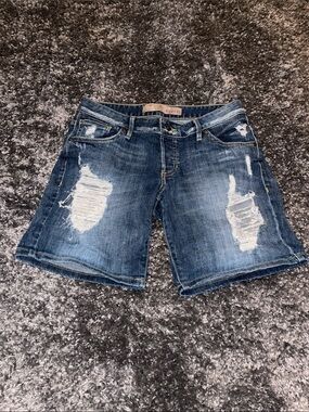 GUESS Blue Distressed Denim Bermuda Shorts